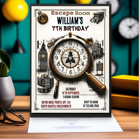 Begin Clue Spy Escape Room 7th Verjaardag Uitnodig Kaart
