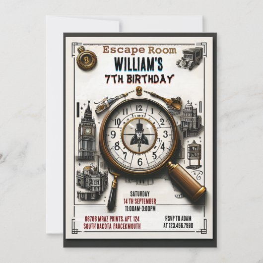 Begin Clue Spy Escape Room 7th Verjaardag Uitnodig Kaart (Voorkant)