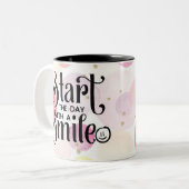 Begin de dag met een glimlach tweekleurige koffiemok (Voorkant links)