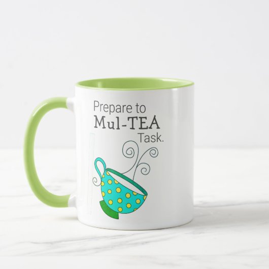 Begin de Dag Mul TEA Tasking Fun Tea Puns Mok (Links)
