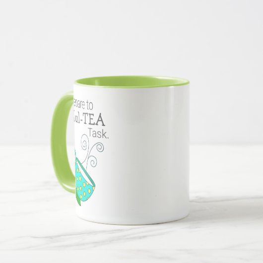 Begin de Dag Mul TEA Tasking Fun Tea Puns Mok (Voorkant links)