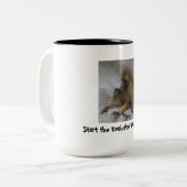 Begin de evolutie zonder mij tweekleurige koffiemok (Voorkant links)