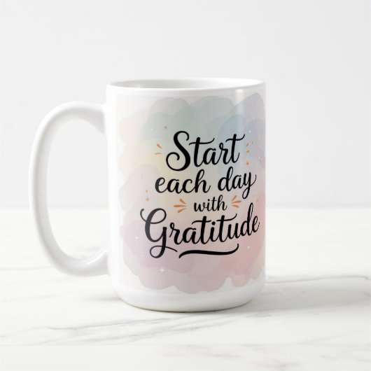 Begin elke dag met Dankbaarheid 15 Oz Koffie Mok (Links)