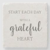 Begin elke dag met een dankbaar hartsteenafval stenen onderzetter (Voorkant)