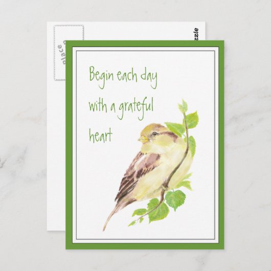 Begin elke dag met Grateful Resrow van het Harteli Briefkaart (Voorkant / Achterkant)