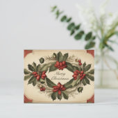 Begin jaren 1900  Antiek Kerstkrans Feestdagenkaart (Staand voorkant)