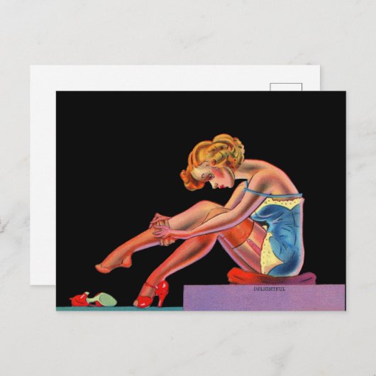 begin jaren 40: een prachtig meisje met een pin-up briefkaart (Voorkant / Achterkant)