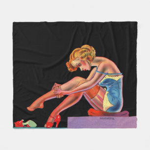 begin jaren 40: een prachtig meisje met een pin-up fleece deken