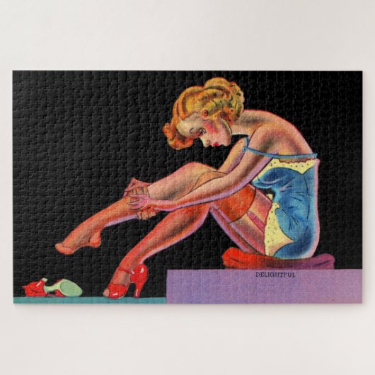 begin jaren 40: een prachtig meisje met een pin-up legpuzzel (Horizontaal)