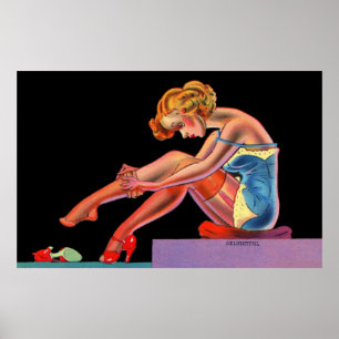 begin jaren 40: een prachtig meisje met een pin-up poster