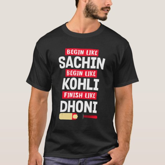 Begin met Sachin Live als Kohli Finish Dhoni Crick T-shirt (Voorkant)