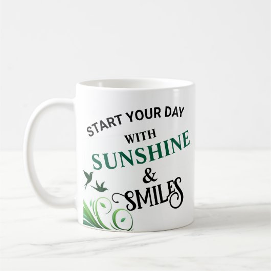 Begin uw dag met Sunshine & Smile Design koffie Koffiemok (Links)