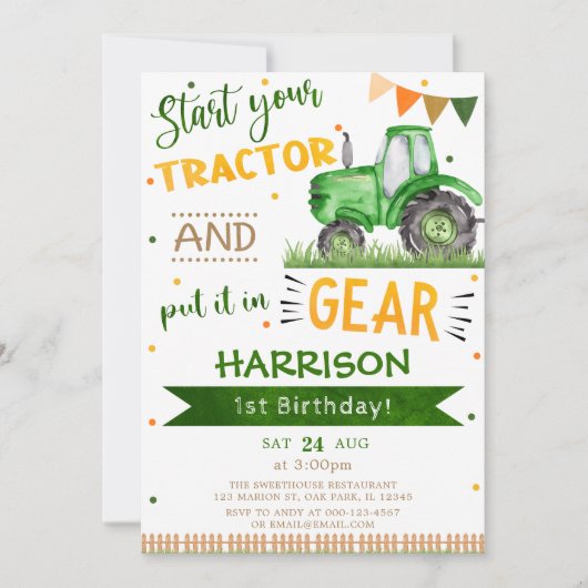 Begin uw Tractor en zet 1st Birthday in Kaart (Voorkant)