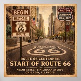 Begin van Route 66 Chicago Illinois Centennial Poster