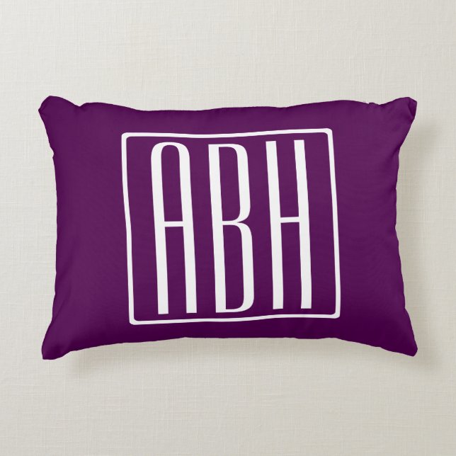 Beginletter Monogram | Wit Op Diep Paars Accent Kussen (Voorkant)