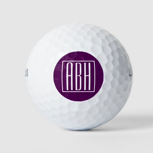 Beginletter Monogram | Wit Op Diep Paars Golfballen (Voorkant)