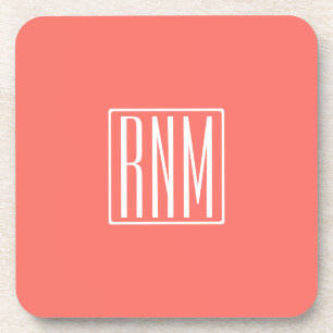Beginletter Monogram Wit Op Koraal Bier Onderzetter