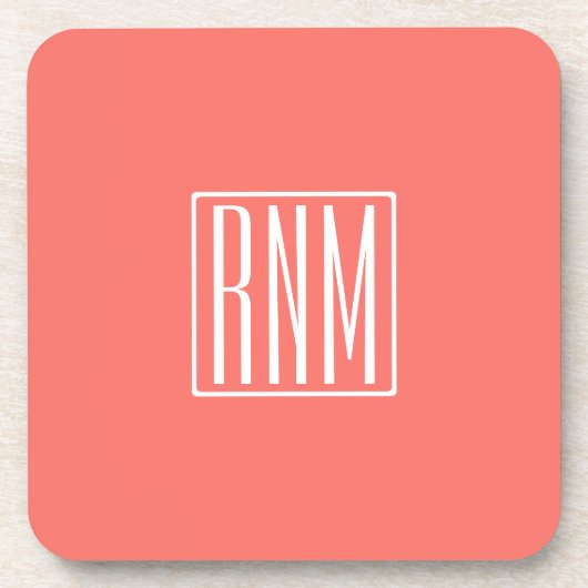 Beginletter Monogram | Wit Op Koraal Bier Onderzetter (Voorkant)
