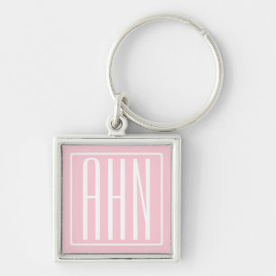 Beginletter Monogram Wit Op Licht Roze Sleutelhanger
