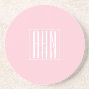Beginletter Monogram Wit Op Licht Roze Zandsteen Onderzetter