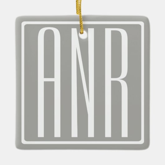 Beginletter Monogram | Wit Op Lichtgrijs Keramisch Ornament (Voorkant)