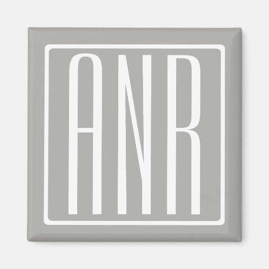 Beginletter Monogram | Wit Op Lichtgrijs Magneet (Voorkant)