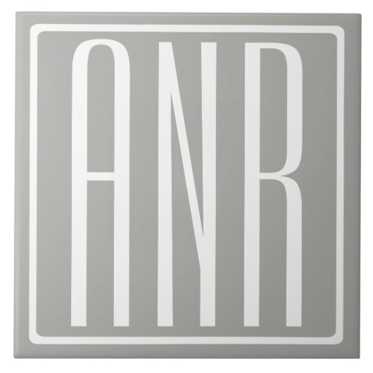 Beginletter Monogram | Wit Op Lichtgrijs Tegeltje (Voorkant)
