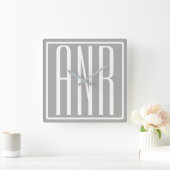 Beginletter Monogram | Wit Op Lichtgrijs Vierkante Klok (Huis)