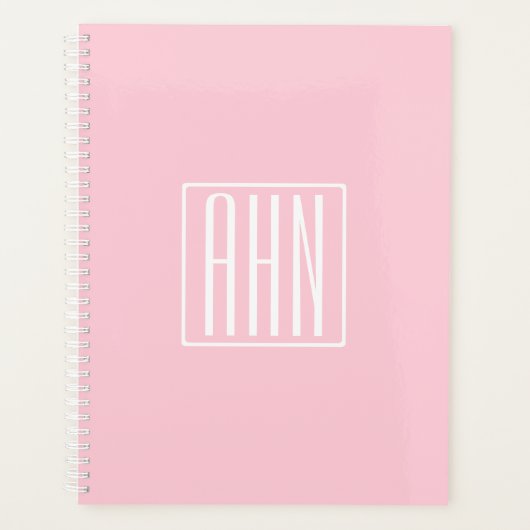 Beginletter Monogram | Wit Op Lichtroze Planner (Voorkant)