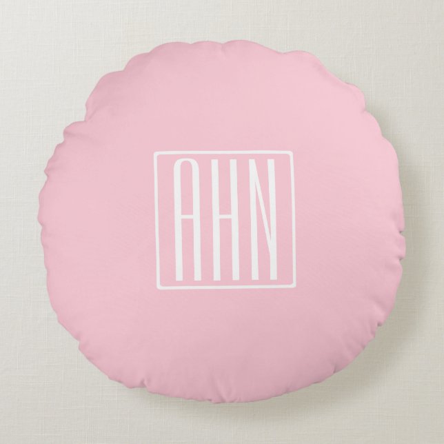 Beginletter Monogram | Wit Op Lichtroze Rond Kussen (Voorkant)