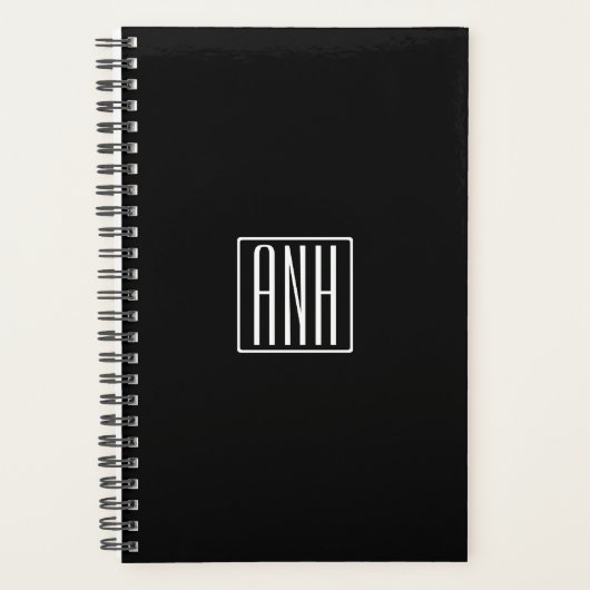 Beginletter Monogram | Wit Op Zwart Planner (Voorkant)
