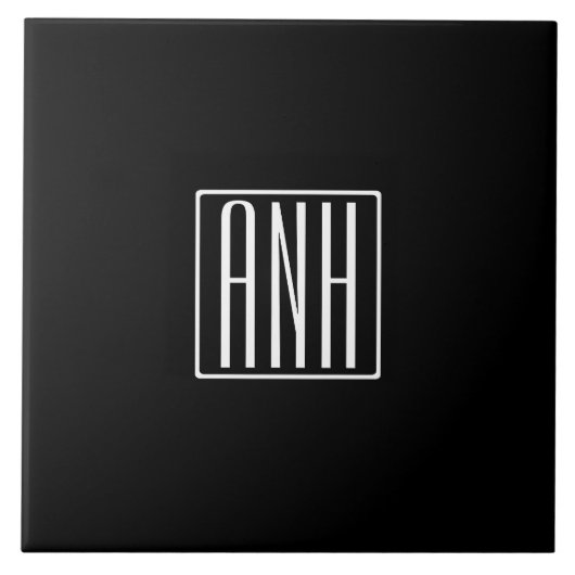 Beginletter Monogram | Wit Op Zwart Tegeltje (Voorkant)