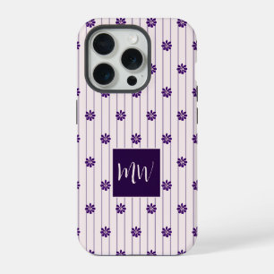 Beginletters Blos & Paarse Strepen Bloemmotief iPhone 15 Pro Case