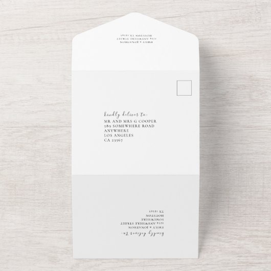 Beginletters Elegant Script QR-code Elke kleur All In One Uitnodiging (Buitenkant)