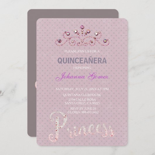 BEGINSEL VAN QUINCEAÑERA-INVITATIE KAART (Voorkant / Achterkant)
