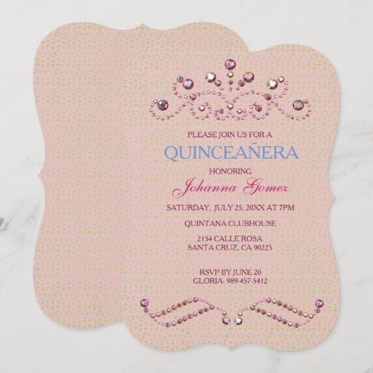 BEGINSEL VAN QUINCEAÑERA-INVITATIE KAART (Voorkant / Achterkant)