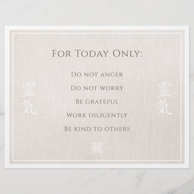 Beginselen van Reiki, voorschriften (Voorkant)