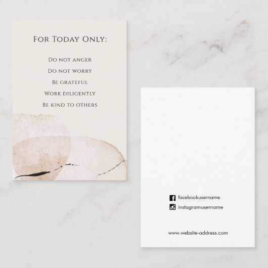 Beginselen van Reiki, voorschriften Visitekaartje (Voorkant / Achterkant)