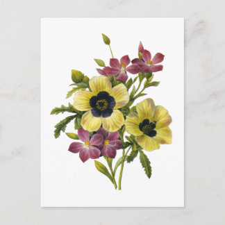 Begonia en Paarse Periwinkles Redoute Boeket Briefkaart
