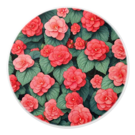 Begonia roze bloemen keramische knop (Voorkant)