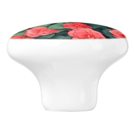 Begonia roze bloemen keramische knop (Zijkant)