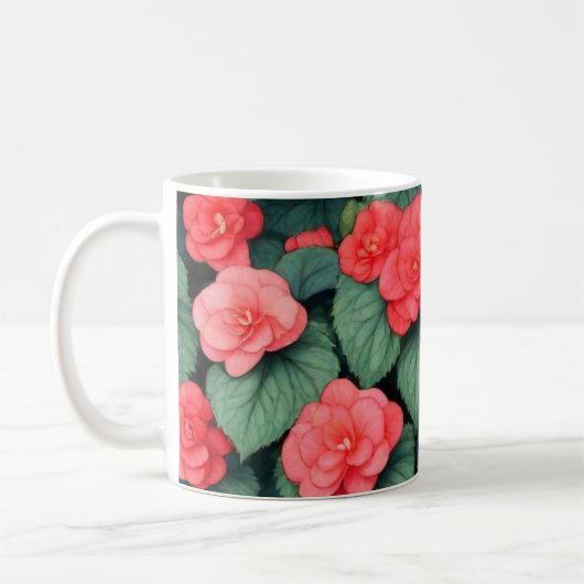 Begonia roze bloemen koffiemok (Links)