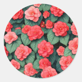 Begonia roze bloemen ronde sticker
