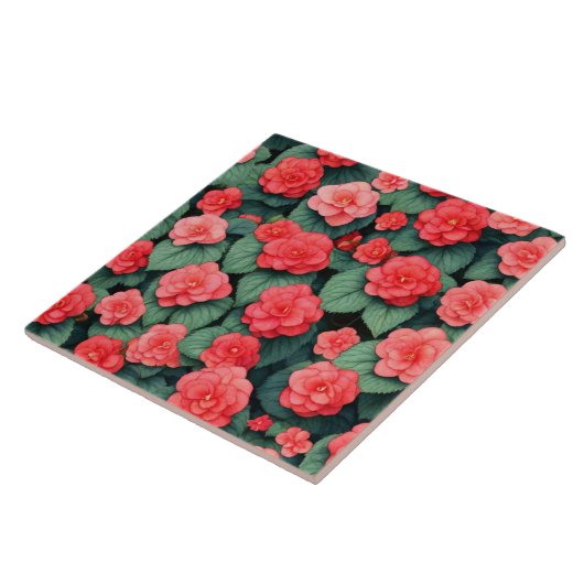Begonia roze bloemen tegeltje (Zijkant)