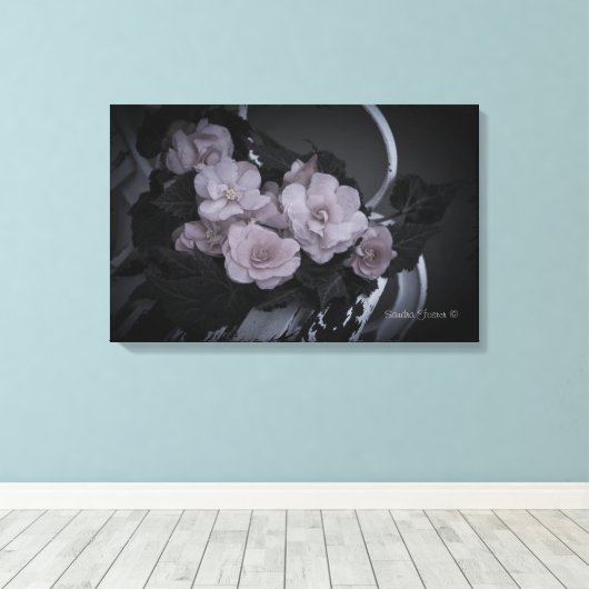 Begonias op het galerijcanvas van de tuinarchitect canvas afdruk (Insitu (Houten vloer))