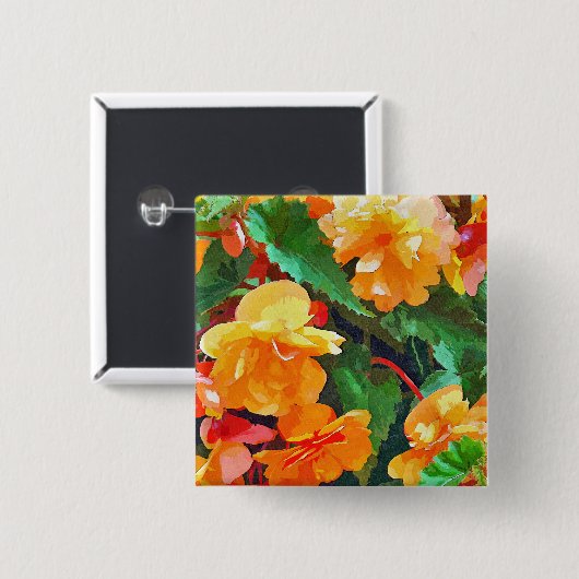 BEGONIAS VIERKANTE BUTTON 5,1 CM (Voorkant /achterkant)