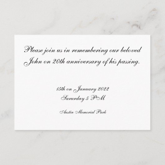 Begraafplaats decoratie Dood Jubileum Uitnodiging Informatiekaartje (Achterkant)