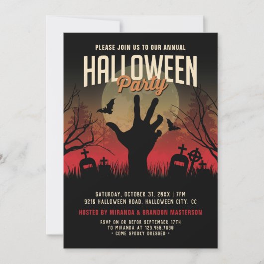  begraafplaats en Moon Halloween Party Kaart (Voorkant)