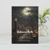 Begraafplaats en Pompoenen Halloween Party Kaart (Staand voorkant)