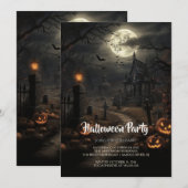 Begraafplaats en Pompoenen Halloween Party Kaart (Voorkant / Achterkant)